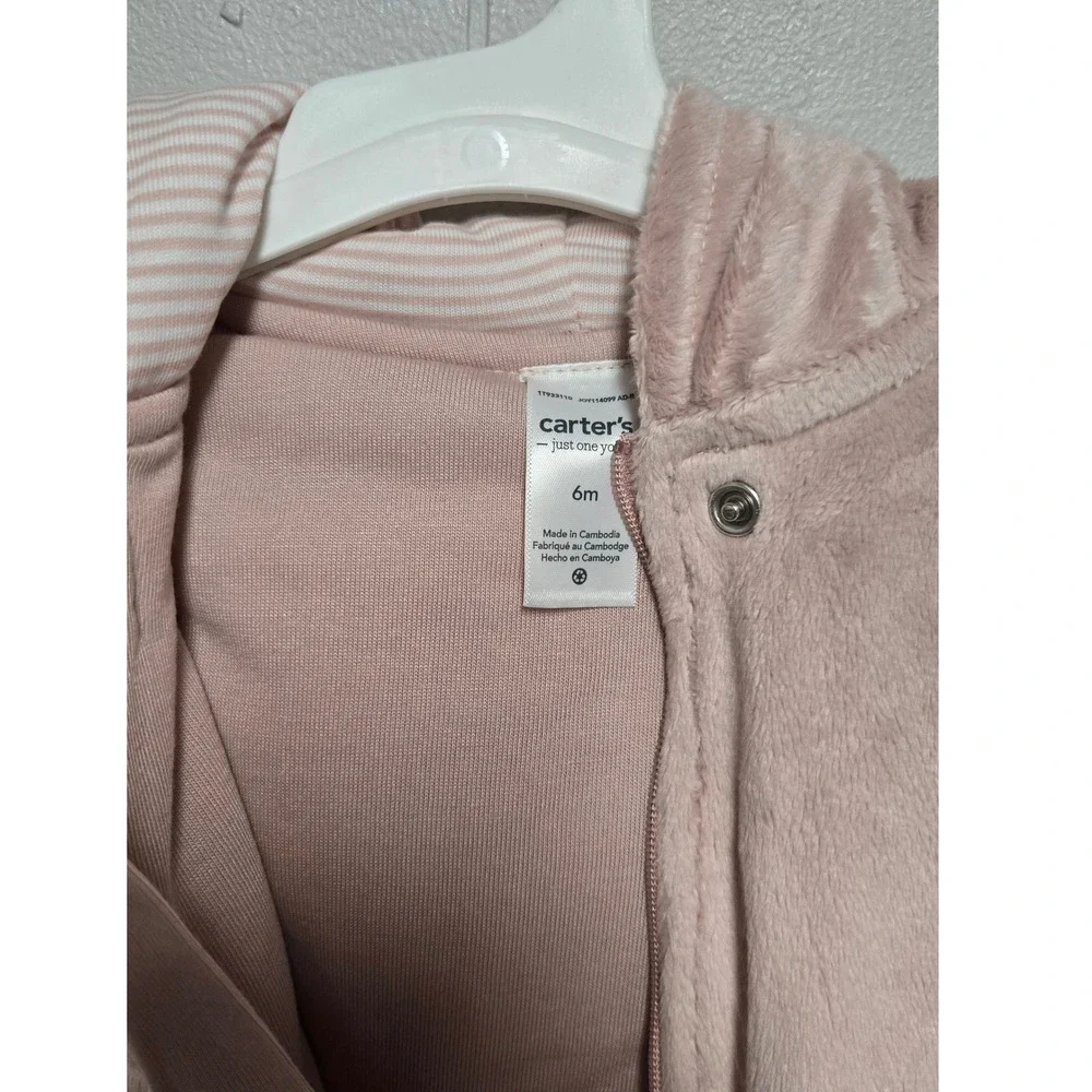 Carters Just One You Baby Pink Fleece Pram Suit Hooded Bear Footie 6M 1T933110